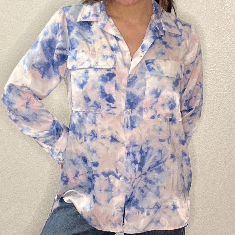 Top Shop Satin Button Up Long Sleeve Blouse